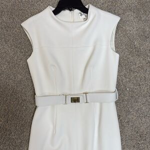 Milly White Sheath Mini Dress with Cap Sleeves